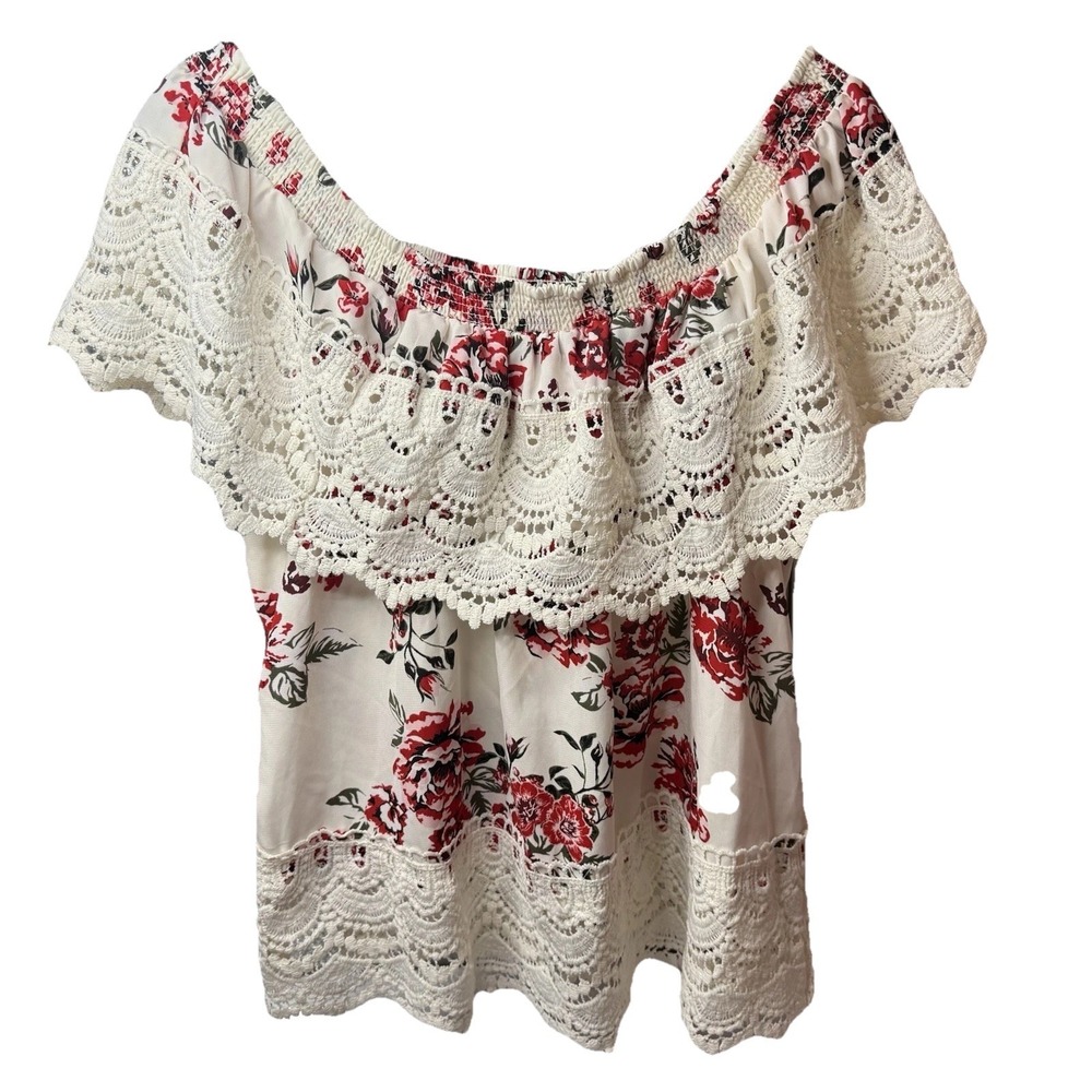No Boundaries Floral Blouse XXXL Juniors Off The Shoulder Lace Trim Top Shirt